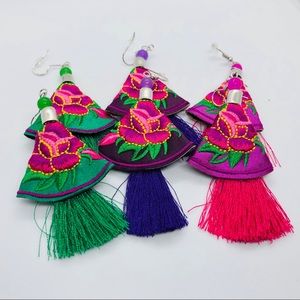 Set of 3 Rose Handmade Embroidered Earrings